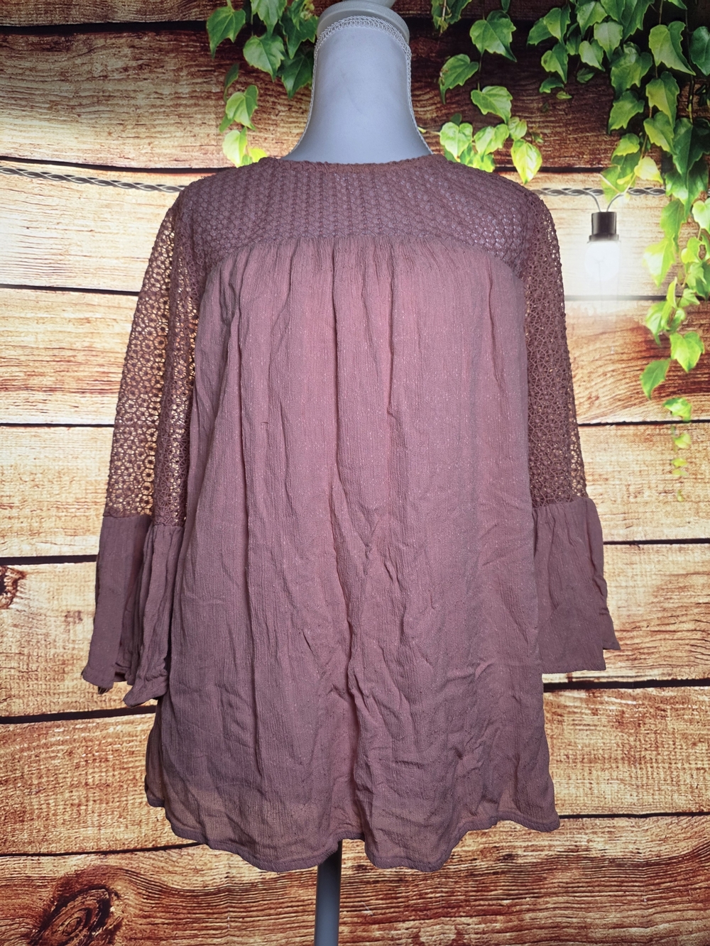 GAP Dusty Mauve Crochet Yoke Blouse